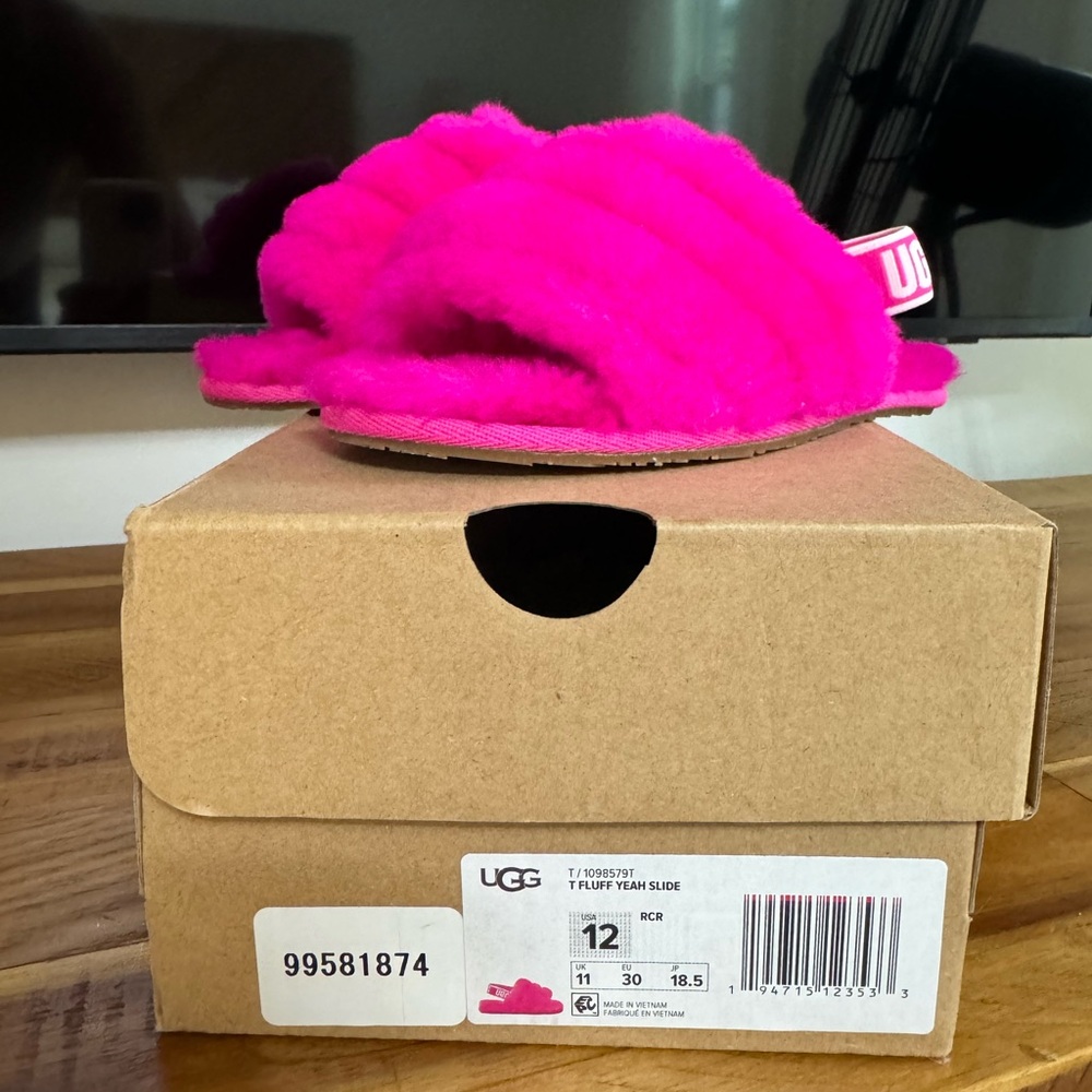 UGG Vibrant Pink Fluffy Slides